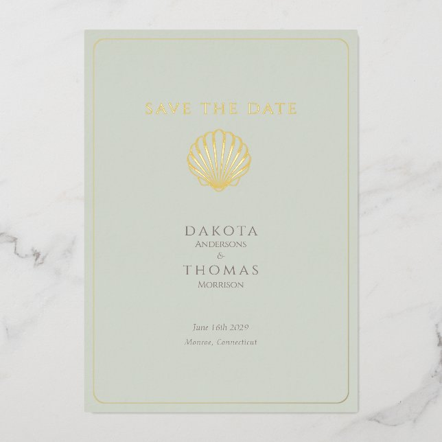 Carte De Vœux En Aluminium Elegant Gold Seashell  Wedding Save the Date (Recto)