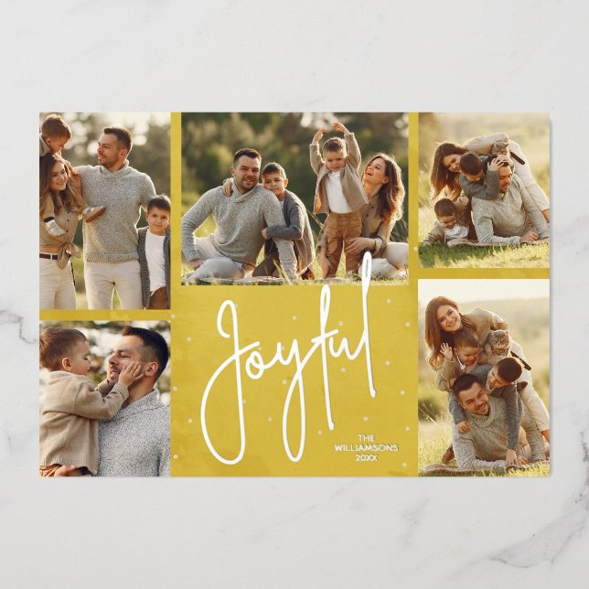 Carte De Vœux En Aluminium Elégant Golden Multi Photo Joyful Silver (Recto)