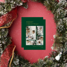 Elegant Green Holiday Photo Collage Christmas Card