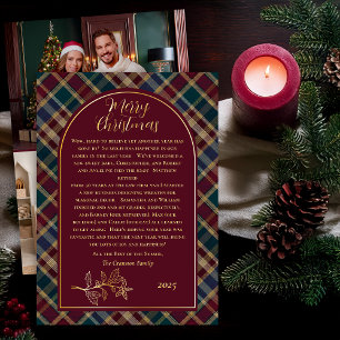 Carte De Vœux En Aluminium Élégant Houx   Baies Riche Tartan Noël Photo