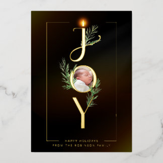 Carte De Vœux En Aluminium Elegant Joy Minimalist Photo Christmas Botanical