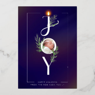 Carte De Vœux En Aluminium Elegant Joy Minimalist Photo Christmas Botanical