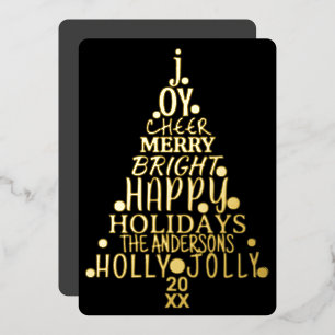 Carte De Vœux En Aluminium Elégant Joyeux Arbre de Noël Black Gold