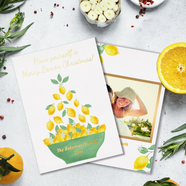 Carte De Vœux En Aluminium Élégant Joyeux citron de Noël Photo personnalisée (Créateur téléchargé)