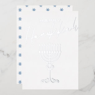 Carte De Vœux En Aluminium Elégant Joyeux Hanoukka Menorah Silver