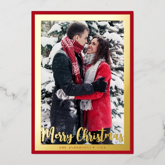 Carte De Vœux En Aluminium Elégant Joyeux Noël Cadre photo personnalisé (Recto)