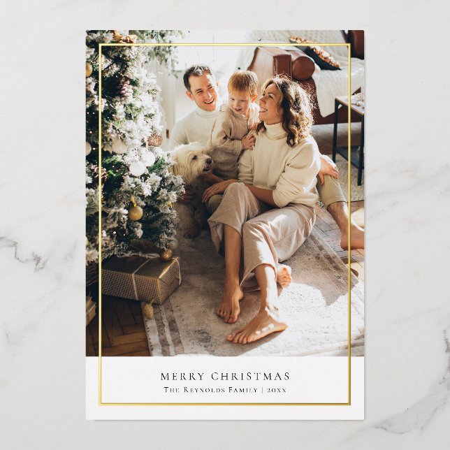 Carte De Vœux En Aluminium Elégant Joyeux Noël Photo Gold (Recto)
