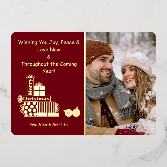 Carte De Vœux En Aluminium Elégant Joyeux Noël Pile de cadeaux Photo (Recto)