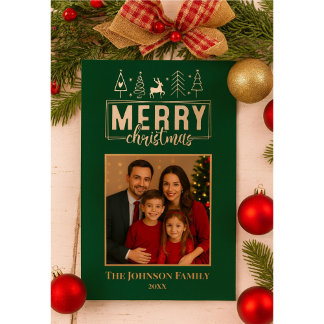 Carte De Vœux En Aluminium Élégant Joyeux Noël Vert Forêt
