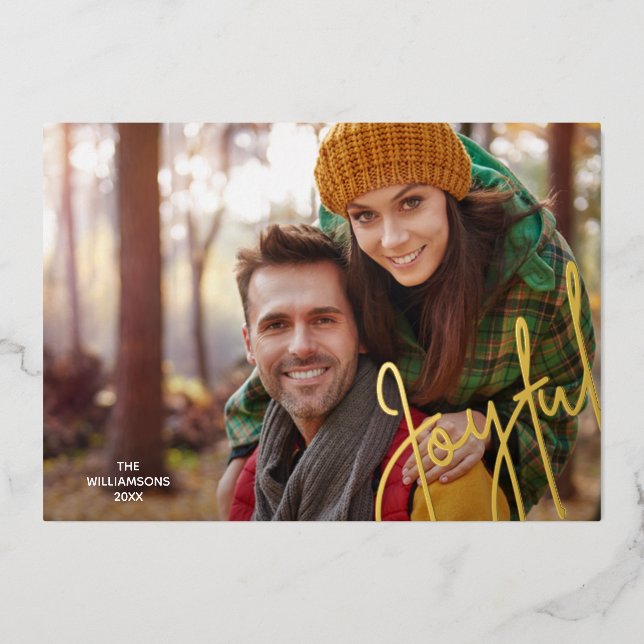 Carte De Vœux En Aluminium Élégant Joyful Gold Foil (Recto)