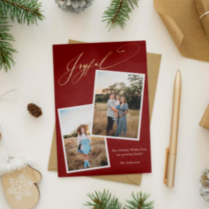 Carte De Vœux En Aluminium Elegant Joyful Red Calligraphy Photo Pregnancy