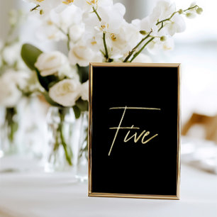 Carte De Vœux En Aluminium Élégant Mariage noir & or Foil Numéro de table