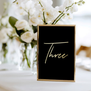 Carte De Vœux En Aluminium Élégant Mariage noir & or Foil Numéro de table