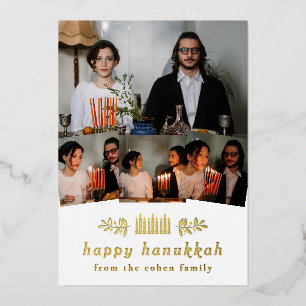 Carte De Vœux En Aluminium Elegant Minimalist Joyeux Hanukkah Famille 4 Photo
