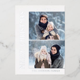 Carte De Vœux En Aluminium Élégant minimaliste Noël 2 Photo Argent
