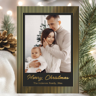 Carte De Vœux En Aluminium Élégant Minimaliste Rayé Noël Fêtes en Noir