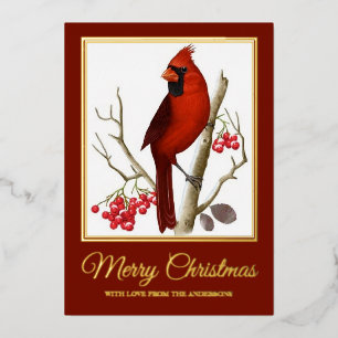 Carte De Vœux En Aluminium Élégant Noël Cardinal Rouge Oiseau