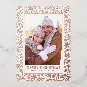 Carte De Vœux En Aluminium Élégant Noël Foliage 2 Photo Rose Gold