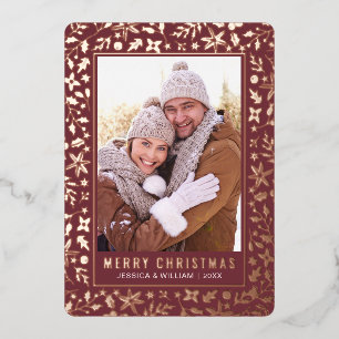 Carte De Vœux En Aluminium Élégant Noël Foliage 2 Photo Rose Gold