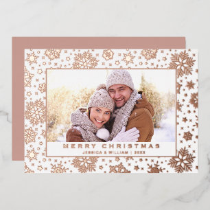 Carte De Vœux En Aluminium Élégant Noël Foliage Photo Rose Gold