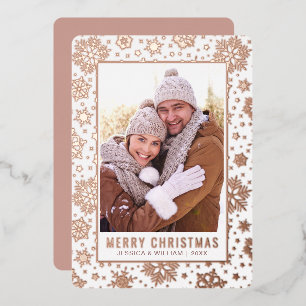 Carte De Vœux En Aluminium Élégant Noël Foliage Photo Rose Gold