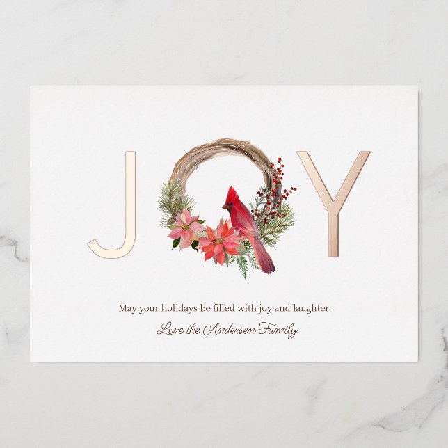 Carte De Vœux En Aluminium Élégant Noël Joie Cardinal Floral (Recto)