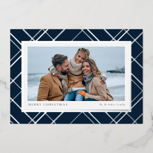 Carte De Vœux En Aluminium Elégant Noël plaid marine bleu une photo
