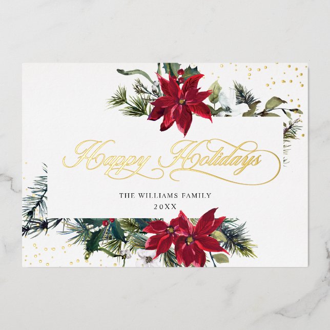 Carte De Vœux En Aluminium Élégant Noël Poinsettia Or (Devant)