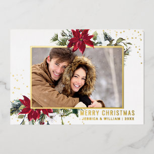 Carte De Vœux En Aluminium Elégant Noël Poinsettia Photo Gold