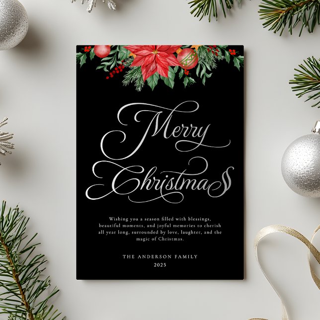 Carte De Vœux En Aluminium Élégant Noir et Argent Script Noël festif (Créateur téléchargé)
