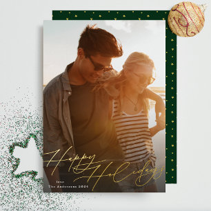 Carte De Vœux En Aluminium Élégant or élégant plus heureux Photo de Noël