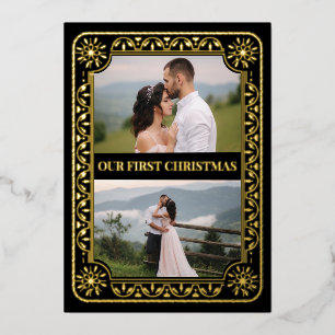 Carte De Vœux En Aluminium Élégant premier Noël 2 Photo Gold personnalisé