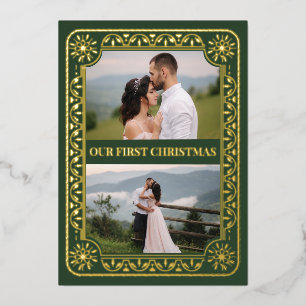 Carte De Vœux En Aluminium Élégant premier Noël 2 Photo Gold personnalisé