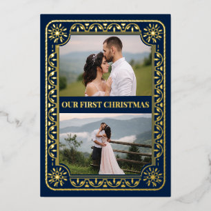 Carte De Vœux En Aluminium Élégant premier Noël 2 Photo Gold personnalisé