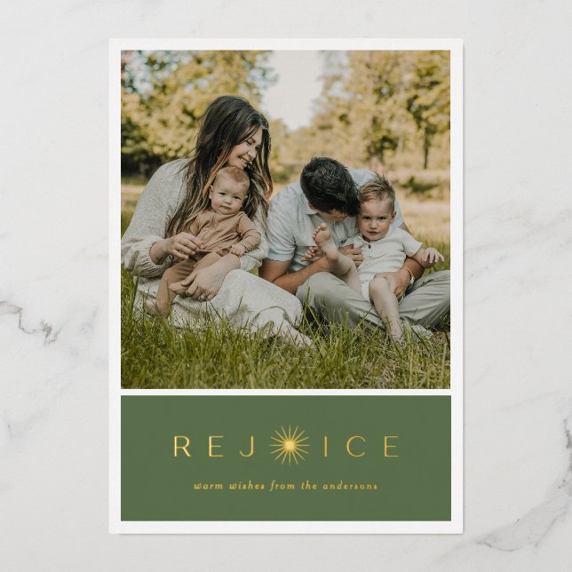 Carte De Vœux En Aluminium Elegant “Rejoice” Gold Foil Christmas Photo Card (Recto)