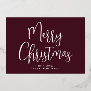 Carte De Vœux En Aluminium Elégant rouge Bourgogne Joyeux Noël Argent