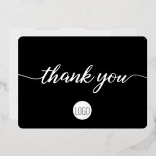 Carte De Vœux En Aluminium Élégant script Argent sur le Merci Black Business