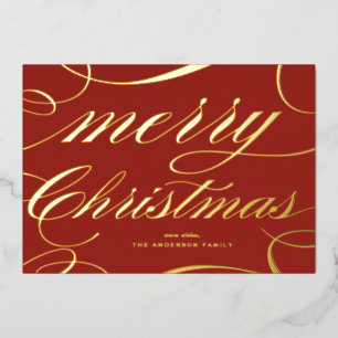 Carte De Vœux En Aluminium Élégant Script Flourish Red Joyeux Noël