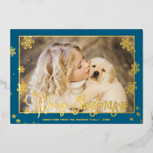 Carte De Vœux En Aluminium Élégant script Foil Joyeux Noël Photo