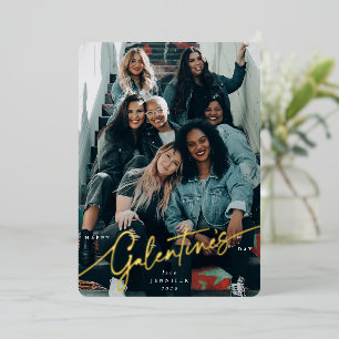 Carte De Vœux En Aluminium Élégant Script Galentine's Day Foil Photo