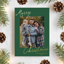 Élégant Script Joyeux Noël Photo Verte