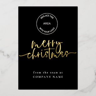 Carte De Vœux En Aluminium Élégant Script noir code QR Logo Joyeux Noël