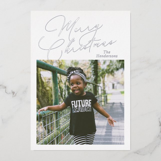 Carte De Vœux En Aluminium Élégant script photo Joyeux Noël (Recto)