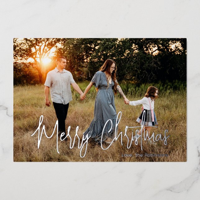 Carte De Vœux En Aluminium Élégant script photo moderne Noël (Recto)