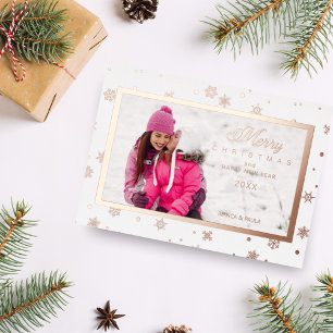 Carte De Vœux En Aluminium Elégant Snowflakes Cadre photo Noël Rose Or