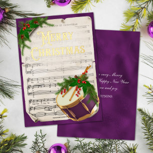 Carte De Vœux En Aluminium Élégant Vintage Noël Musique Tambour violet