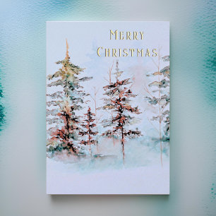 Carte De Vœux En Aluminium Elégante aquarelle Pine Forest Joyeux Noël