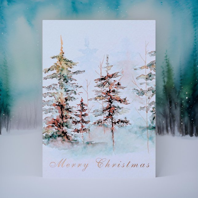 Carte De Vœux En Aluminium Elégante aquarelle Pine Forest Joyeux Noël (Créateur téléchargé)