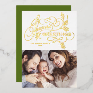 Carte De Vœux En Aluminium Élégante Bonnes Fêtes florissantes Photo de famill