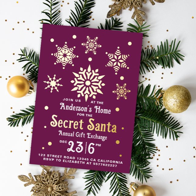 Carte De Vœux En Aluminium Élégante Bourgogne Secret Père Noël Snowflake Invi (Créateur téléchargé)